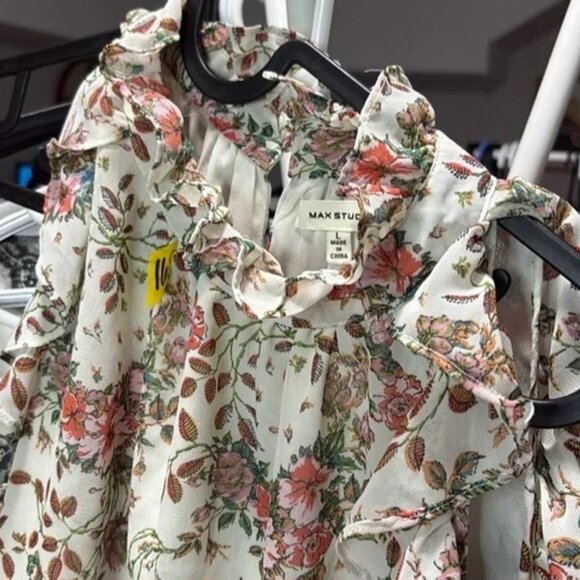 Max Studio Cold Shoulder Floral Blouse - Picture 1 of 1